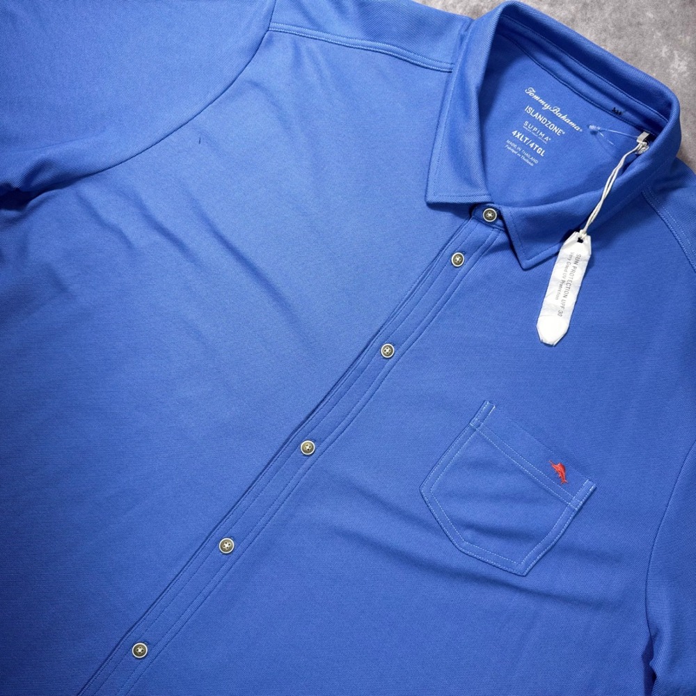 Tommy Bahama IslandZone Supima Blue Polo Shirt Mens 4XLT UPF 30 Short Sleeve